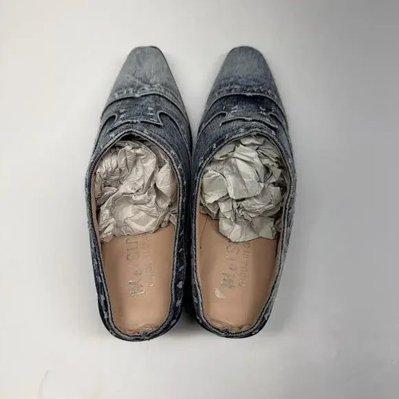 Y2K Denim Western Mule Sz9 Heels Pointed Toe Cowgirl 90s Revival - Picture 5 of 9